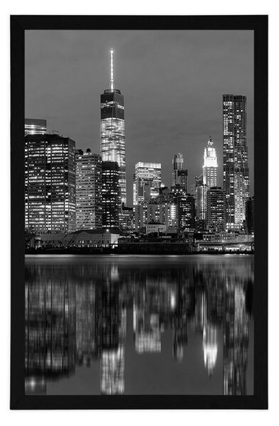 Poster reflecția Manhattanului în apă în design alb-negru
