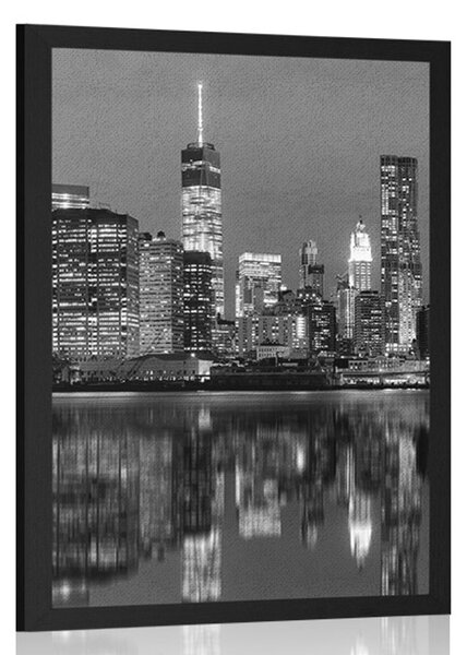 Poster reflecția Manhattanului în apă în design alb-negru