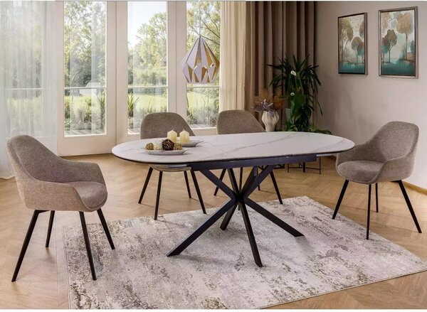 Masa extensibila pentru sufragerie GASTON, alb/negru, ceramica/metal