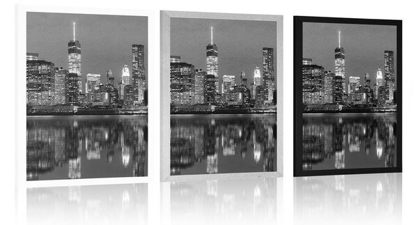 Poster reflecția Manhattanului în apă în design alb-negru