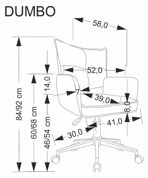 Scaun birou DUMBO, gri deschis/alb, stofa raiata, 52x58x84/94 cm