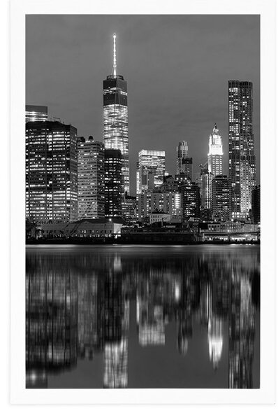 Poster reflecția Manhattanului în apă în design alb-negru