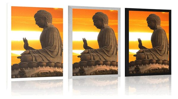 Poster cu passepartout statuie lui Buddha la apus de soare