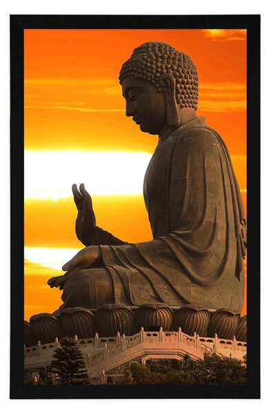 Poster cu passepartout statuie lui Buddha la apus de soare