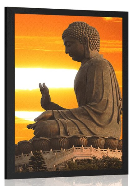 Poster cu passepartout statuie lui Buddha la apus de soare