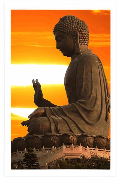 Poster cu passepartout statuie lui Buddha la apus de soare