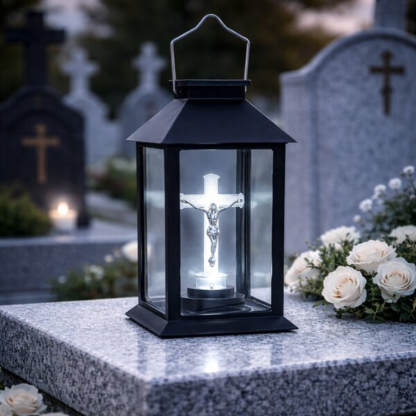 Set 2 x Felinar solar Cruce LED, Negru, 14x28 cm