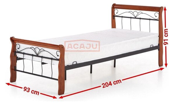 Pat VERONICA 90x200, cires antic/negru, lemn, cu somiera