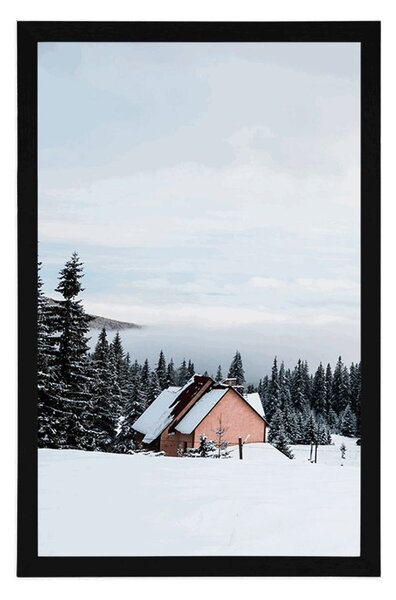 Poster cabană în natura înzăpezită
