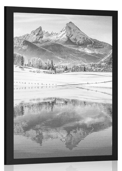 Poster peisaj înzăpezit în Alpi în design alb-negru