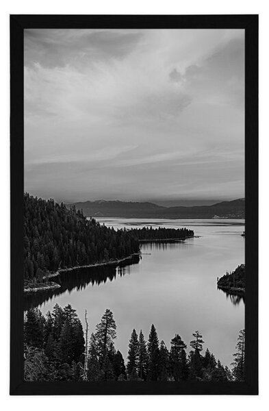 Poster lacul la apus de soare în design alb-negru