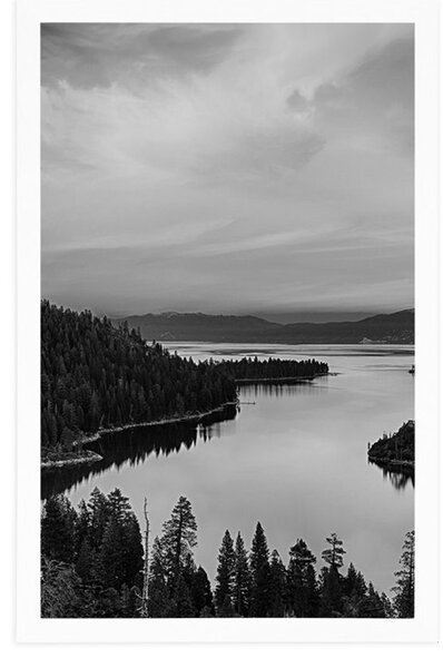 Poster lacul la apus de soare în design alb-negru