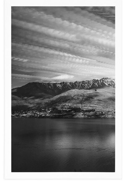 Poster seara devreme lacul în alb-negru
