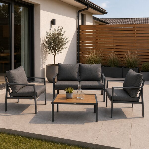 Furnigo Set de grădină metalic Valencia - antracit/perne gri