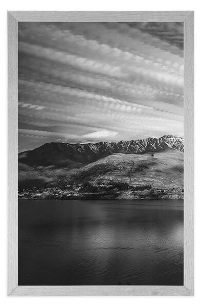 Poster seara devreme lacul în alb-negru