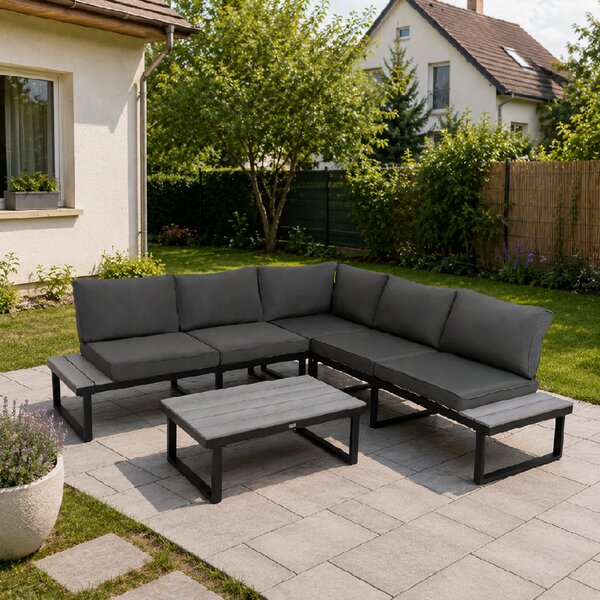 Furnigo Set de grădină metalic Malaga - negru/perne antracit