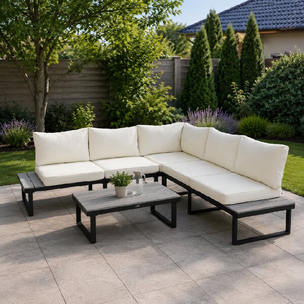 Furnigo Set de grădină metalic Malaga - negru/perne crem