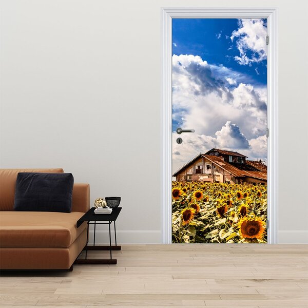 Fototapet pentru ușă - câmp cu floarea soarelui (95x205cm)