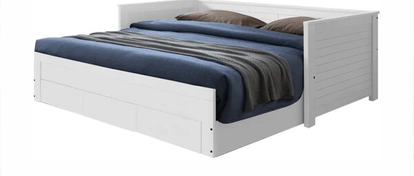 Pat extensibil GORETA 90x200/180x200, alb, cu somiera si 3 sertare pen