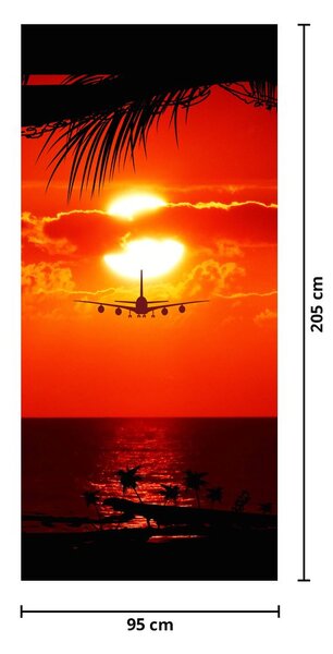 Fototapet pentru ușă - Apus de soare si avion (95x205cm)