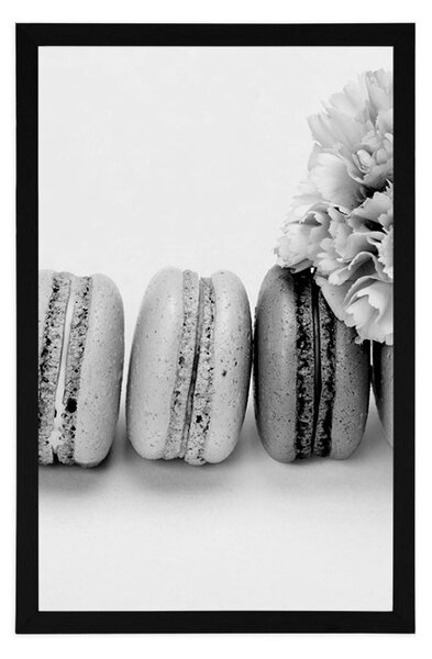 Poster macaroons gustoase în design alb-negru