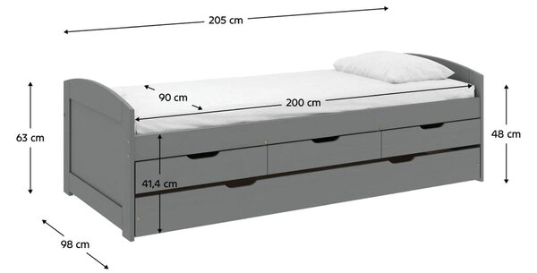 Pat extensibil MARINELLA NEW 90x200, gri, lemn/metal, cu somiera si se
