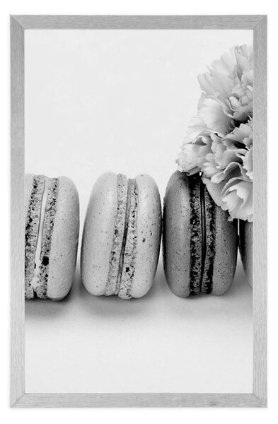 Poster macaroons gustoase în design alb-negru