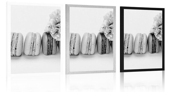 Poster macaroons gustoase în design alb-negru