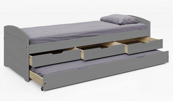 Pat extensibil MARINELLA NEW 90x200, gri, lemn/metal, cu somiera si se
