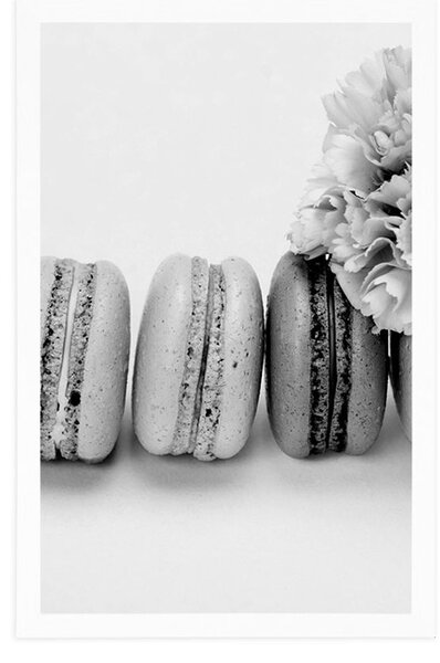 Poster macaroons gustoase în design alb-negru