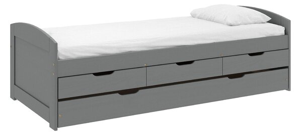 Pat extensibil MARINELLA NEW 90x200, gri, lemn/metal, cu somiera si se
