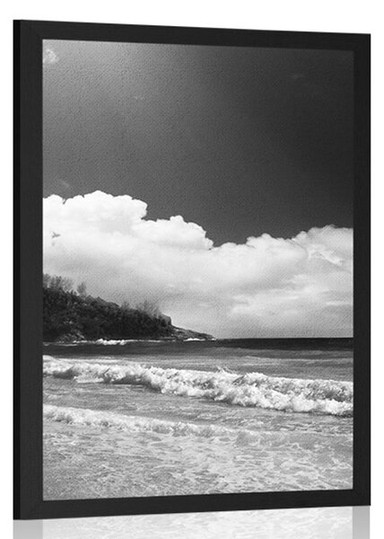 Poster plajă frumoasă pe insula Seychelles în design alb-negru