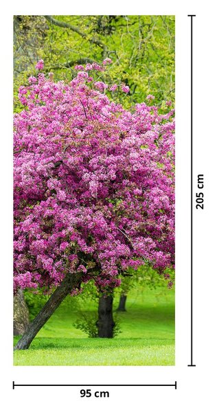 Fototapet pentru ușă - Copac înflorit în pajiște (95x205cm)