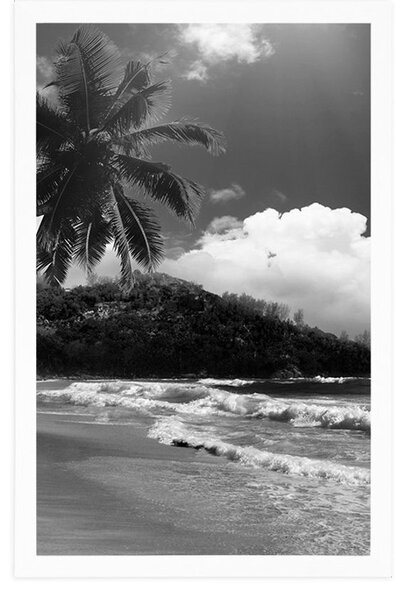 Poster plajă pe insula Seychelles în design alb-negru