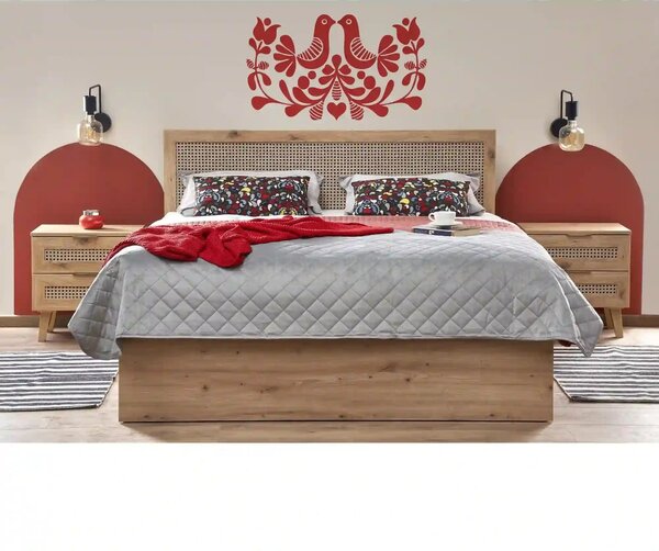 Pat BORNEO 160x200, stejar artisan, PAL, cu somiera si spatiu depozita