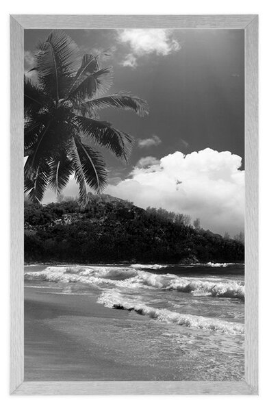 Poster plajă pe insula Seychelles în design alb-negru