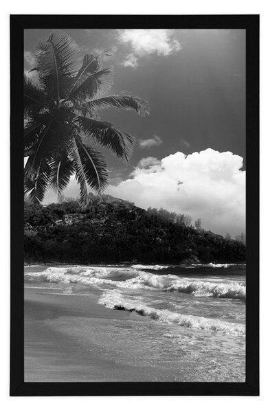 Poster plajă pe insula Seychelles în design alb-negru