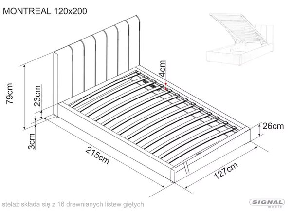 Pat 120x200 cu somiera MONTREAL, stofa catifelata bej - Bluvel 28