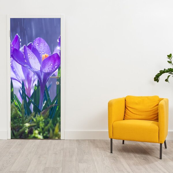 Fototapet pentru ușă - Flori în ploaie (95x205cm)