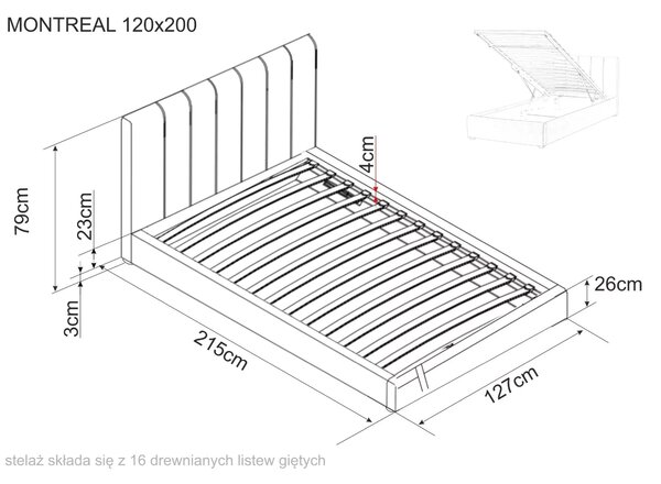 Pat 120x200 cu somiera MONTREAL, stofa catifelata gri - Tap.192, cu sp