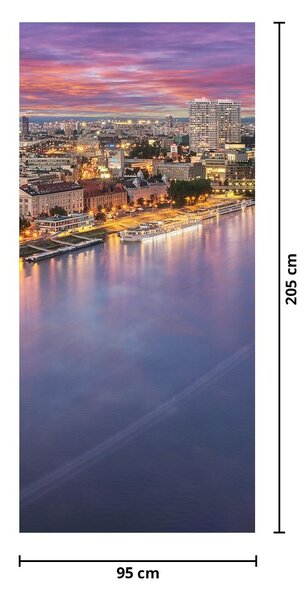 Fototapet pentru ușă - Bratislava cu râu noaptea (95x205cm)