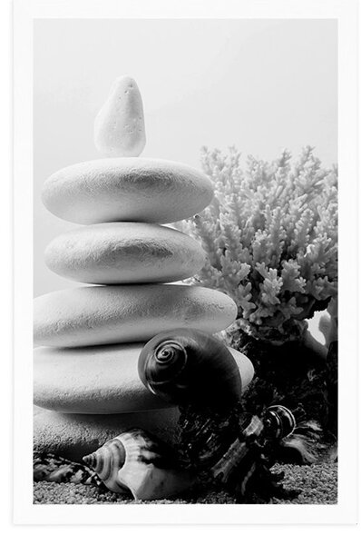 Poster pietre Zen cu scoici în design alb-negru