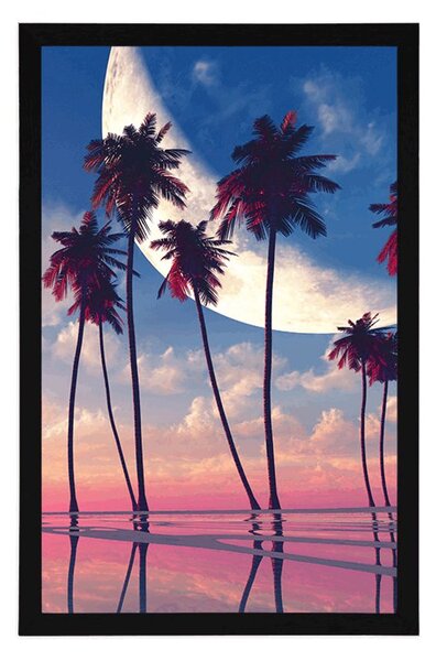 Poster apus de soare deasupra palmierilor tropicali