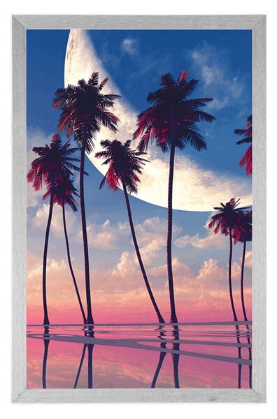 Poster apus de soare deasupra palmierilor tropicali