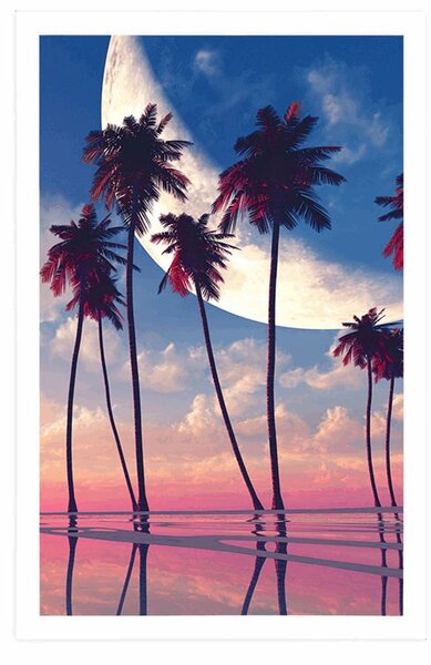 Poster apus de soare deasupra palmierilor tropicali