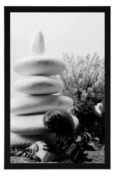 Poster pietre Zen cu scoici în design alb-negru