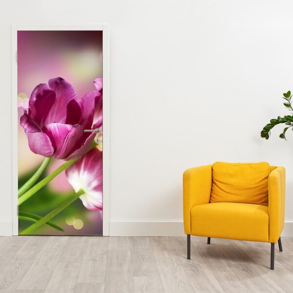 Fototapet pentru ușă - Lalele roz (95x205cm)