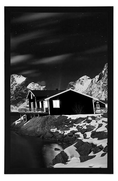 Poster peisaj în Norvegia în design alb-negru