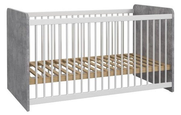 Patut pentru copii EMILY 70x140, alb/gri beton, PAL/metal, cu somiera