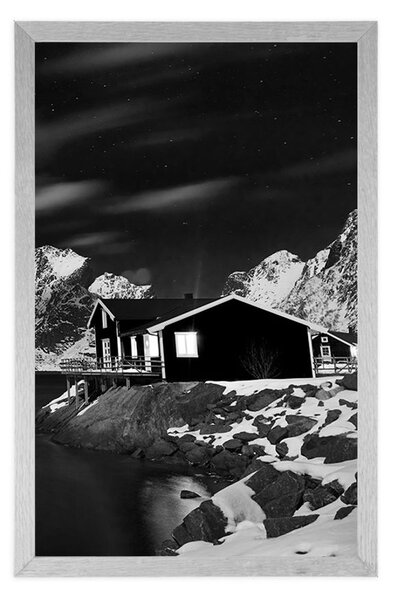Poster peisaj în Norvegia în design alb-negru